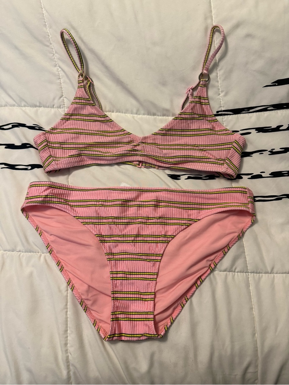 aerie Pink & Green Striped Ribbed Bikini Set